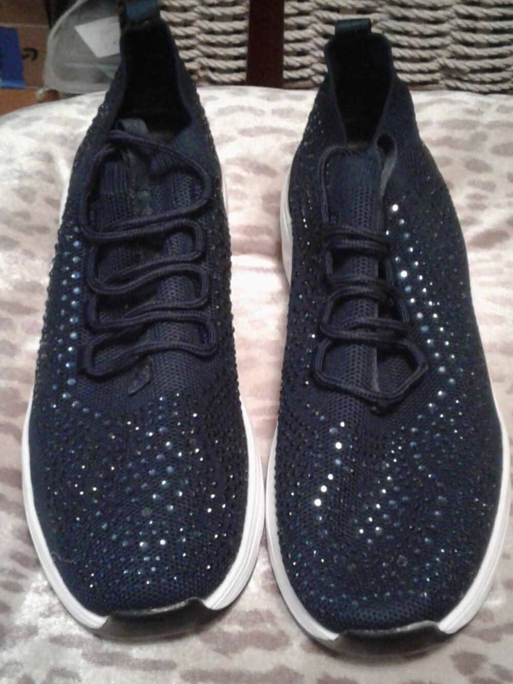 Dream Pairs Womens Navy Slip On Lace Up Glitter Sneakers BRAND NEW Size 10M